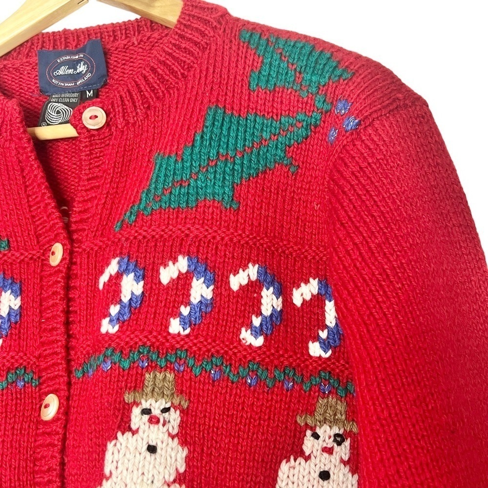 Vintage Allen Jolly Christmas Novelty 100% Wool Cardigan View 4